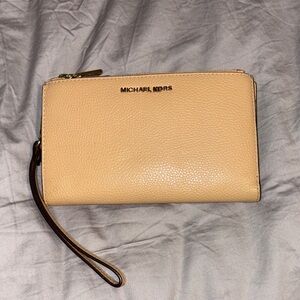 Michael Kors Beige Wristlet with Gold Accents